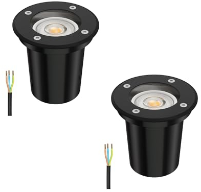 ledscom.de 2 Stück Boden-Einbauleuchte BOLI für außen, IP67, schwarz, 108mm Ø, inkl. 7,6W LED Lampe 1103lm, 33°, warmweiß