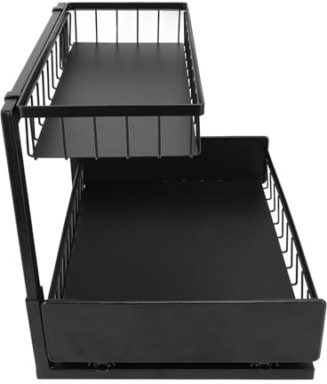 Organisateur Sous L'évier, Organisateur D'armoire Coulissant en Métal à Double Couche Détachable, étagère D'évier Coulissante, étagère de Rangement Sous L'évier en Forme de L pour Armoire de Cuisine E