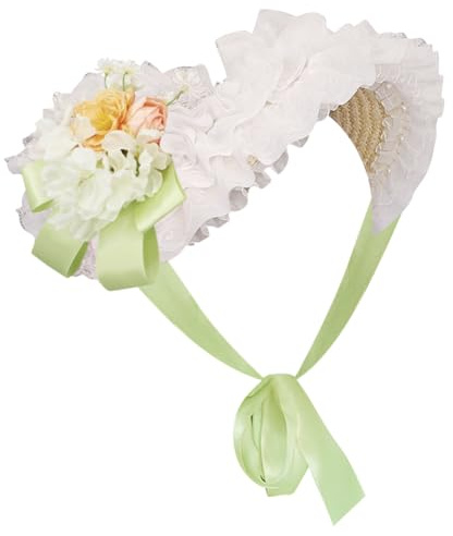 Besforta Lolita-Hut für Mädchen und Frauen, flach, für Teepartys, Sonnenhut, Spitzenschleifen, Blumenbänder, Strohhüte