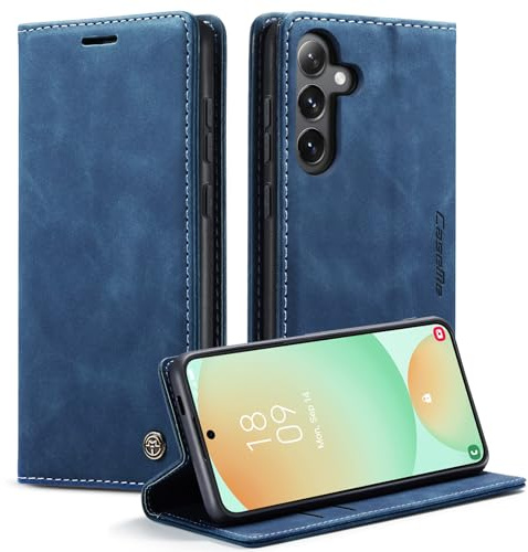KZB Handyhülle für Samsung Galaxy S24 FE 5G Hülle Premium Leder Klappbar Tasche Flip Case Magnet Kartenfach Standfunktion Klapphülle Schutzhülle für Samsung Galaxy S24 FE 6,7'' - Blau