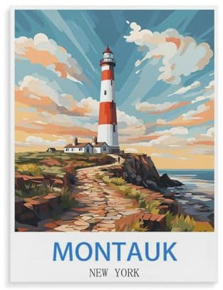 BEAYODKP Malen Nach Zahlen Erwachsene Kinder,Montauk New York,Leinen Segeltuch, DIY Ölgemälde Weihnachten Geschenke Ohne Rahmen Wand Kunst Hauptdekoration(30x40cm-N62