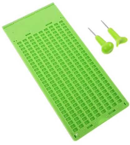 Piastra di Scrittura Braille in Plastica Verde 28 Celle | Tavoletta Braille con Punteruolo, Decorazioni Scuola per Non Vedenti, Flessibile e Non Si Deforma