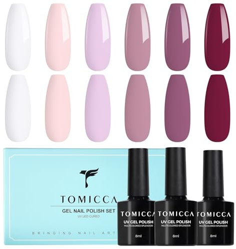 TOMICCA UV Nagellack Set, 6 Farben Rose Nude Weiß Gel Nagellack, Natur Gellack Soak-Off UV LED Manicure Gel Lacquer Varnish für Nagelstudio DIY Home, 8ml