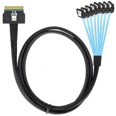 chenyang SlimSAS Host/RAID zu SATA Zielkabel, Slim SAS 4.0 SFF-8654 8i 74Pin 1 zu 8 SATA 7Pin Raid Controller/Festplattenkabel 1.0M