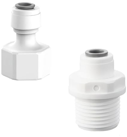 Bamyli 2 Stück Osmose Wasseranschluss Adapter 1/4 RO Wasser Gerade Rohrfitting auf 1/2 Weiblich/Außengewinde, steckverbinder, Hose Connector für Wasserreiniger und Umkehrosmoseanlagen