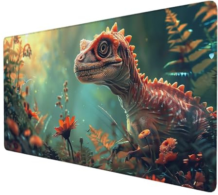 Schreibtischunterlage, Dinosaurier Mauspad XXL 90 x 40 cm, Erweitertes Gaming-Mauspad mit Genähten Kanten, Rutschfeste Wasserdichte Gummiunterseite Mauspad Tier, für Büro, Zuhause, Schreibtisch I-6