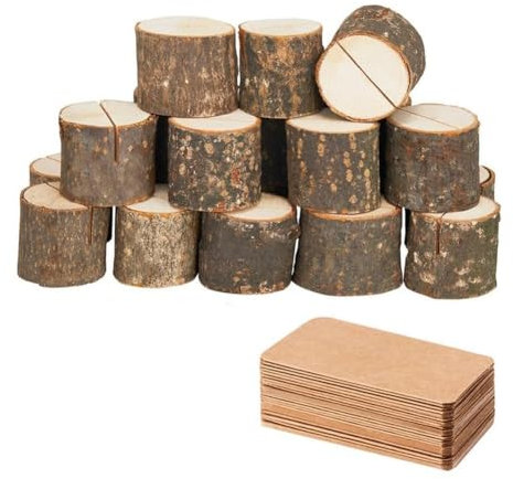Okeeyseda 20 Portanúmeros de Mesa de Madera con 30 Portatarjetas de Lugar, Portafotos para Fiestas, Bodas y Portatarjetas de Notas