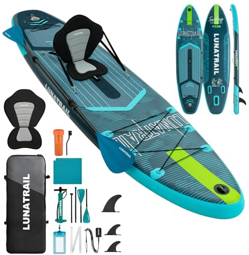 【11'×34】 Extra Long/Extra Wide Premium Inflatable Stand Up Paddle Board (SUP) – Portable & Lightweight for Yoga, Surfing, Family Fun | Complete Kit with Paddle, Pump, Bag | Durable Design