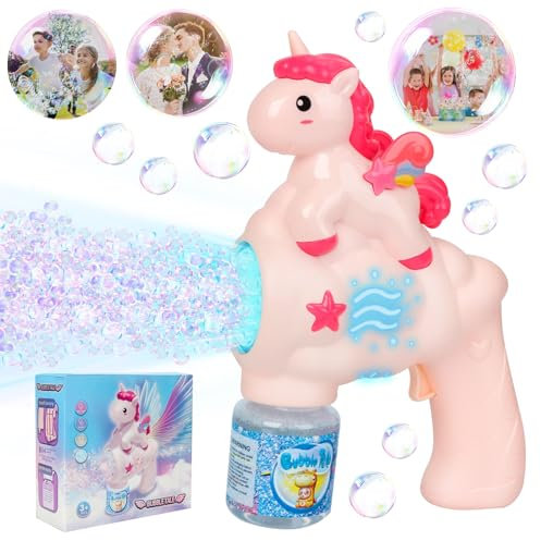 Jovicos Seifenblasenpistole Kinder Seifenblasenmaschine, LED-Licht Einhorn Seifenblasen Machin 10000+ Blasen/Minute mit 100ML Seifenblasenlösung, Automatische Bubble Maker Geschenk für Kinder