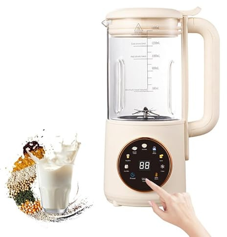8 in 1 Nut Milk Maker Machine, 1400ml Automatic Soy Milk Maker Machine with 16 Leaves Blades, Noise-Insulating Cover, Homemade Plant-Based Milk, Oat, Almond, Juice with Delay Start, Self Cleaning
