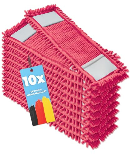 10x Bodenwischer Ersatzbezug - Chenille Wischbezug rot - Wischmopp Chenille aus Mikrofaser für empfindliche Böden - Microfaser-Mopp zur Bodenpflege für alle Mopp-Klapphalter 50 cm - Wischmopp Bezug