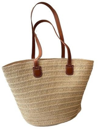 AMENGJ Bolso de Mano de Mujer Bolso de Hombro for Mujer, de Paja Tejida, for Playa(Beige)