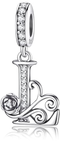 Aurevella Rosen Buchstabe Charms 925 Sterling Silber Alphabet Charm für Armband & Halskette, Schmuck Geschenke für Damen