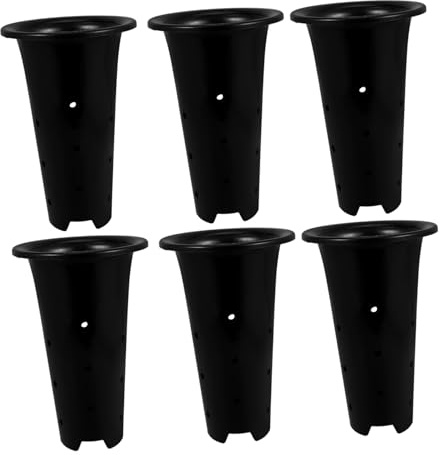 Toyvian Vaso per Orchidee Alto con Fori di Drenaggio, 6 Pezzi, in Pp Nero, Bordo Ispessito, per Giardino e Piante da Esterno