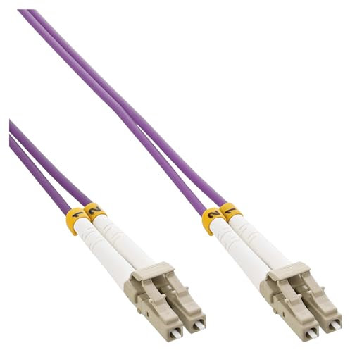 InLine Cable de fibra óptica dúplex LC/LC OM4 50/125µm, LSZH, color violeta, cable de fibra de vidrio, para transferencia rápida de datos en redes, 30 m, 88530P