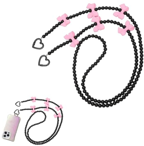 JYNVO Attache Telephone 1 chaîne transversale pour téléphone portable avec noeud papillon rose (adaptée aux téléphones portables, bijoux scénarios de pendentifs quotidiens)