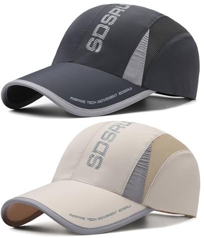 AYPOW 2 Pack Unisex Schnell Trocknend Baseball Cap Baseballkappe, Modisches Lässig Atmungsaktiv Mesh Sportkappe, Leichte Faltbare Outdoor-Sportmütze Basecap Sonnenhut Laufmütze für Herren Damen