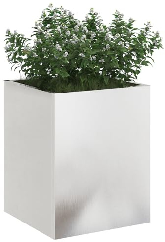 Gecheer Industrial Planter for Gardens & Terraces - Silver, 32 x 32 x 40 cm - Sturdy Metal & Concrete Design Model876347