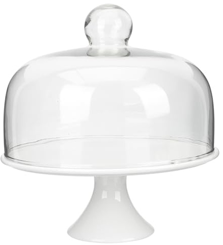 iplusmile Bandeja para Tartas de Cerámica de Color Claro con Tapa de Vidrio, Decoración Elegante y Resistente para Fiestas y Celebraciones en Mesa