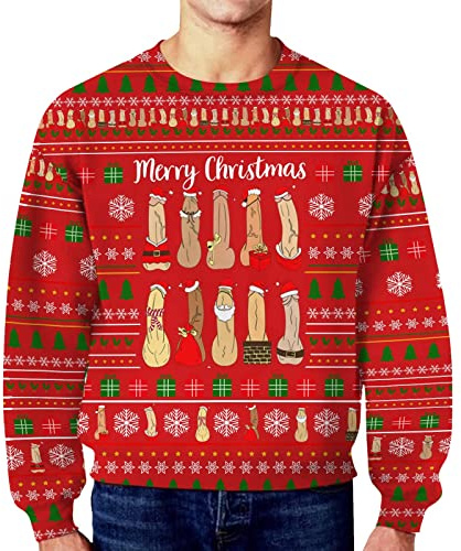 Generisch Suéter navideño para hombre invierno Navidad Dirty Secret Suéter casual cuello redondo sin capucha, rojo, M