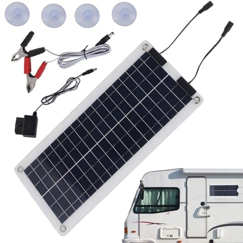 Chargeur d'entretien Solaire – Mainteneur de Batterie 100 W, Double Sortie | Caractéristique, Support Moto Bateau Voiture RV 12V-24V, Chargeur portatif pour l'utilisation véhicule, résistant aux