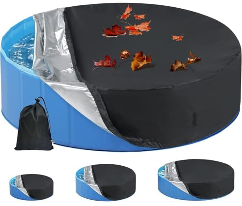 DAJASD Runde Poolabdeckung, 160 x 30 cm, faltbar, UV-beständig, wasserdicht, staubdicht, mit Kordelzug, Schwimmbadschutz für Hundepools, Whirlpools, aufblasbare Kinderwannen