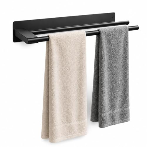 GOOGO Barra doppia per asciugamani in acciaio inox 304, senza foratura, porta teli per bagno, cucina, lavabo e WC ospiti, 39×10×4 cm (nero)