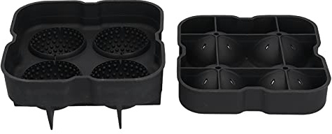Stampo per Sfere di Ghiaccio in Silicone Alimentare Nero 4 Scomparti - Riutilizzabile, Sicuro e Facile da Usare per Bevande Fredde