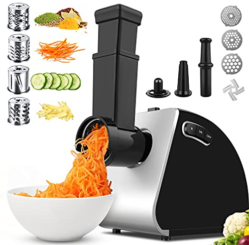 Hachoir à Viande Électrique & Coupe-Légumes 2000W - | Machine à Saucisse 5-en-1 avec 3 Plaques, 4 Lames et Poussoir pour Viande Hachée, Fromage & Biscuits