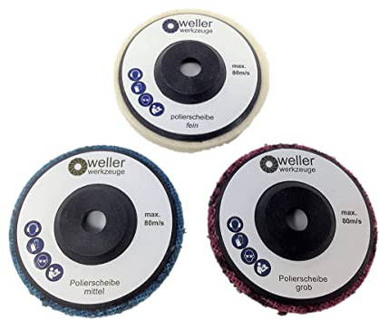 WELLERWERKZEUGE | 3x Polierscheibe Polierrad passend für Bosch GWS 10,8 10 8 12V 12 76 Berner Würth BTI Zubehör Stahl Edelstahl Winkelschleifer