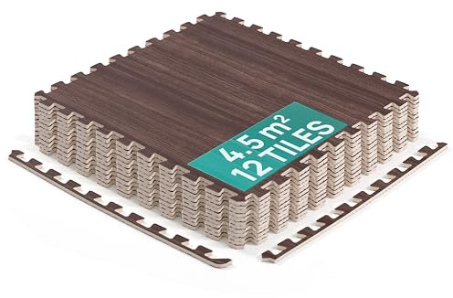 Yes4All YJ9A Interlocking Exercise Foam Mats – Cover 24, 48 & 120 SqFt (Multi-Color) (H. 24 Square Feet (12 Tiles) - Dark Walnut Wood)