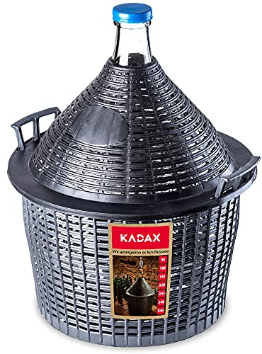 KADAX - Globo de Cristal con Cesta de plástico, tapón de Goma, Abertura Estrecha, Botella de Vino, Botella de Cristal, gallón, Recipiente de fermentación, Cristal y plástico, Gris, 54L