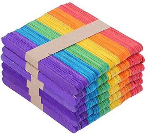 ohcoolstule Palillo de helado de 4.5 pulgadas, 300 piezas de palillo de helado colorido para manualidades manuales de madera DIY barra de hielo para el hogar y el verano
