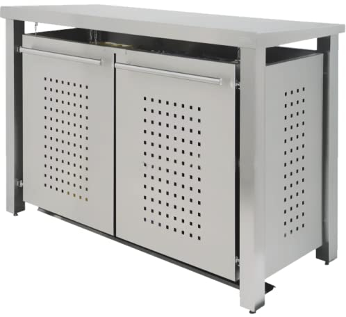 Edelstahl Mülltonnenbox für 2 Tonnen 240L mit Pultdach (ED22-FF), Mülltonnenhaus, Mülltonnenverkleidung