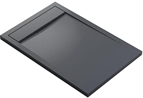 BERNSTEIN Duschtasse 90x120 cm Anthrazit Matt Flache Bauhöhe, Duschwanne aus Mineralguss, Rechteckiges Duschbecken mit Gefälle, Mineralguss-Duschwanne komplett