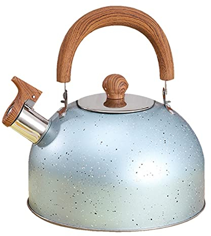 Amesor Hervidor Acero Inoxidable 2 L con Mango Grano Madera Anti-escaldado - Hervidor Agua para Fogón - Acero Inoxidable con Silbato para Cocina Inducción G-as Stove