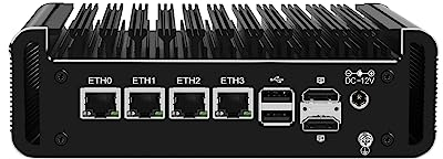 HUNSN Micro Firewall Appliance, Mini PC, PFSense, Mikrotik, OPNsense, VPN, Router PC, Intel Alder Lake-N 12th Gen N100, RJ44, 4 x 2.5GbE I226-V, 2 x HDMI, DP, TF, Type-C, 16G DDR5 RAM, 128G SSD