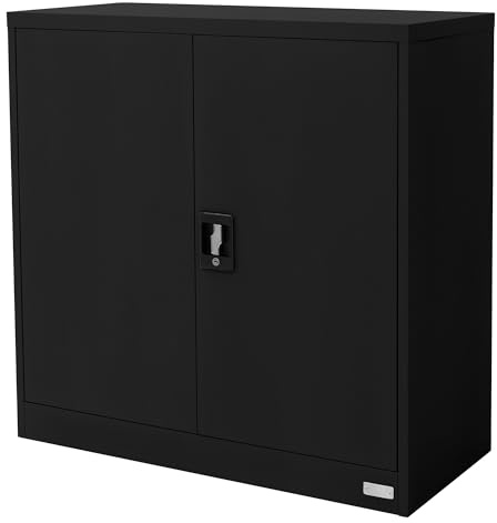 ML-Design Archivador de Oficina 90x40x90cm Acero Negro Armario Independiente Auxiliar Metálica con 2 Puertas y 2 Estantes Regulables en Altura Mueble para Almacenamiento Documentos