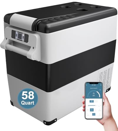 Feelfunn Bilkylskåp bärbart 12 volt kylskåp – 58 kvarts (55 L) elektrisk kylare med AC/DC för lastbil husbil, skåpbil, husbil, kyl och frys för camping båtresor, APP-kontroll, -4 ~ 4 ° F