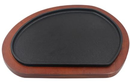 MagiDeal Assiette à Steak en Fonte, Plaque de Cuisson antiadhésive, poêle à Fajita, Base en Bois pour la Maison, Cuisine de Restaurant