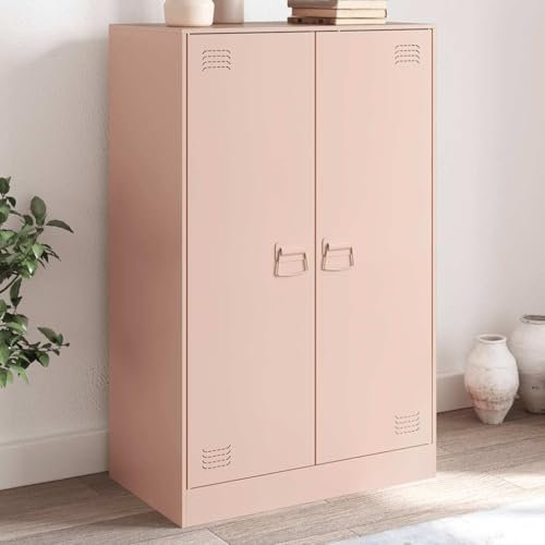 Metallschrank Wohnzimmerschrank Aktenschrank Werkstattschrank mit 2 Türen und 6 Ablagen, Mehrzweckschrank Metall Sideboard für Wohnzimmer, Rosa 67x39x107 cm