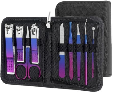 YQINQIN83B Nagelknipser-Set Maniküre-Set, Edelstahl-Farbverlauf, professionelles Pediküre-Set, Nagelschere, Pflegeset mit Reiseetui Maniküre-Pediküre-Set(9 pcs in 1)