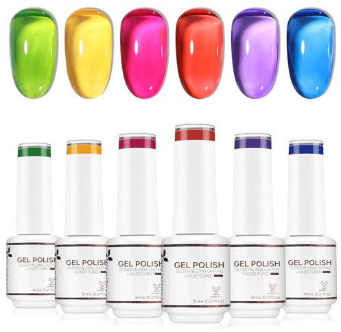 Nicedeco Esmaltes Semipermanentes Para Uñas DIY Nail Art Set De Gelatina 6 Colors Jelly Gel De Larga Duración No Tóxico y Sin Crueldad UV/LED Soak-Off 6x8ML, 6-45