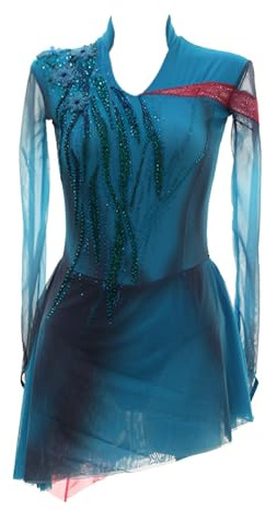 Zagitova Figure Skating Dress for Women, Elegant Zipper Design Skating Ballerina Costume Mesh Skating Dancewear(Large)