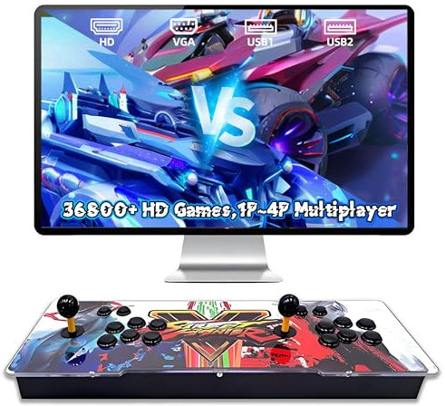 XIXIMENG 36800 in 1 Game Box Retro Game Console,6-Color LED Lights Video Gaming Consoles,Pause/Search/Favorites/Add/Sort/Archive/Hide Game,1280*720P,Plug & Play,1-4 Players,Dual Joysticks (White)