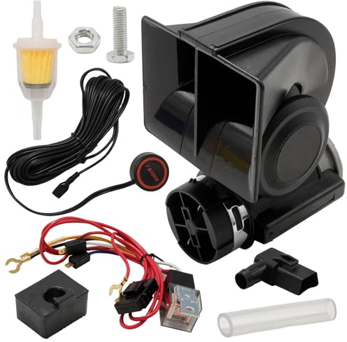 Hoypeyfiy Luftdruckhorn-Set, 12V 150db lautes Horn mit Kabelbaum und Druckknopf Schalter, für alle 12-V-Fahrzeuge Lkw Boote Pkw Transporter Lkw SUV Wohnmobi