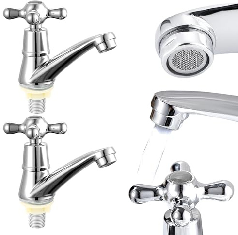 2PCS Basin Taps Pair, Victorian Bathroom Sink Taps Cross Handle Basin Toilet Tap Wash Basin Faucet for Bathroom Kitchen (Sliver)