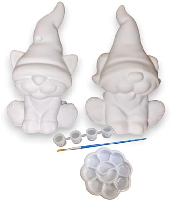 Paint Your Own Pottery Gnome Set, Plaster of Paris, 5 x 7 cm, with 4 Colours and Brush, DIY Craft Kit, Ready to Paint Pottery, Gnome Animals, Handmade, Gnomes Gifts, Group Activity