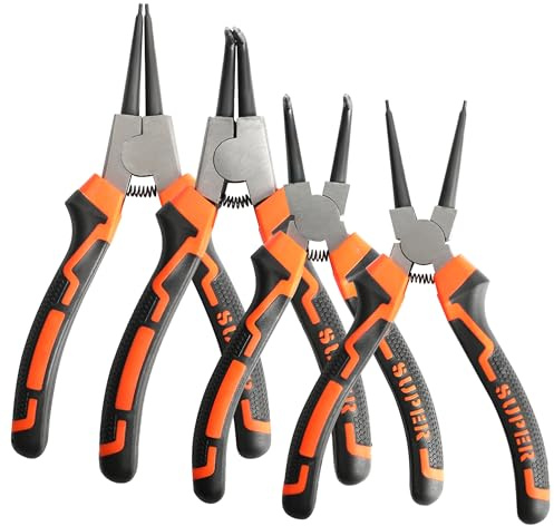 4Pcs Snap Ring Pliers, 7inch Internal & External Straight & Bent Circlip Pliers, Heavy Duty Snap Ring Pliers Set for Ring Remover Retaining