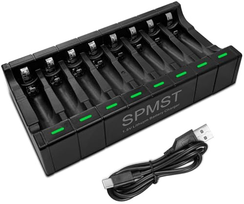 SPMST AA AAA batteriladdare, lämplig för 1,5 V litiumbatterier, 5 V 2A typ-C snabb 8-Slot LED-ljus som laddningsindikator, uppladdningsbar AAA batteriladdare